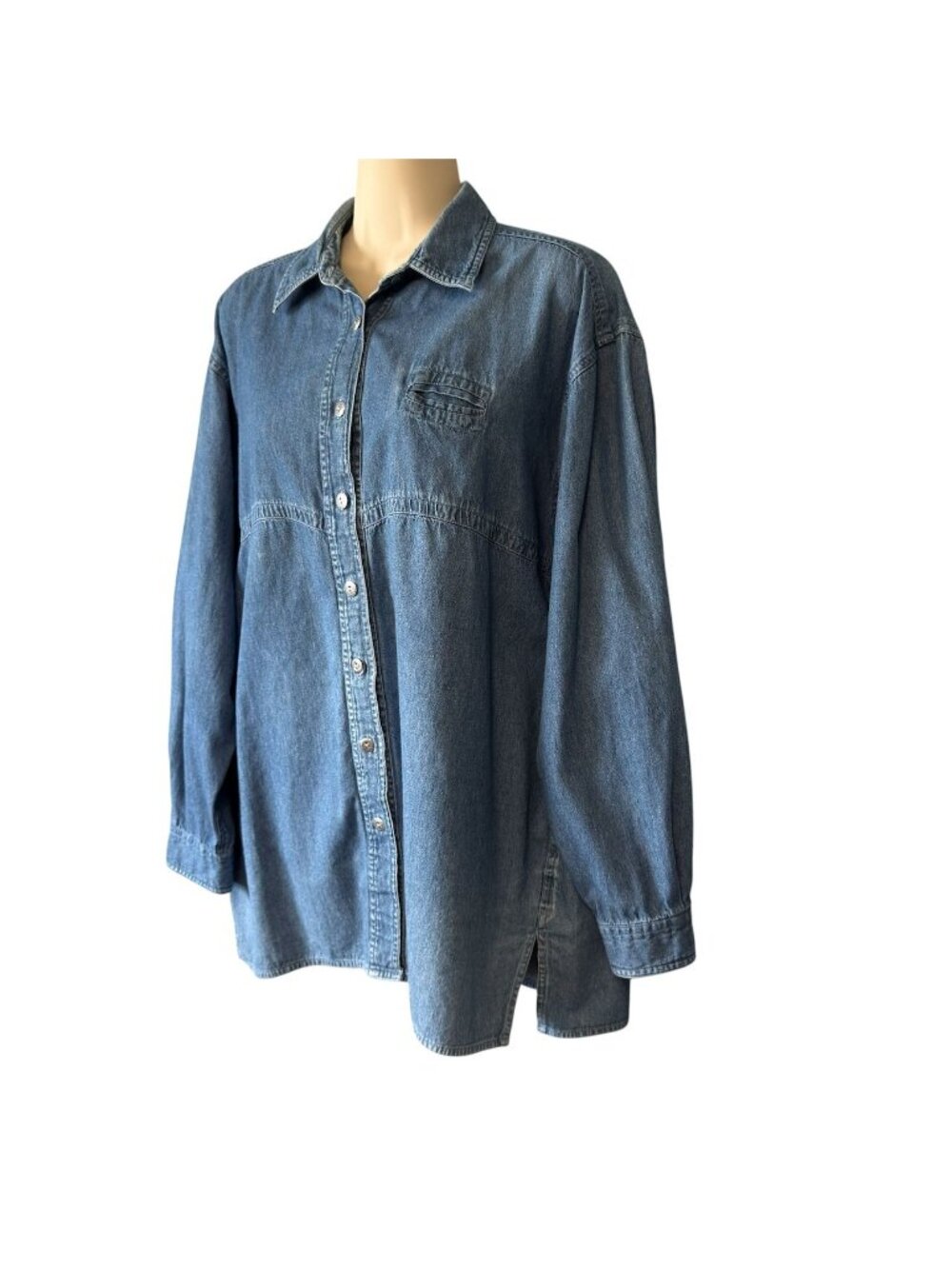 Vintage Cherokee Womens M Denim Button-Up Shirt Long Sleeve Tunic  Blue - Picture 3 of 16